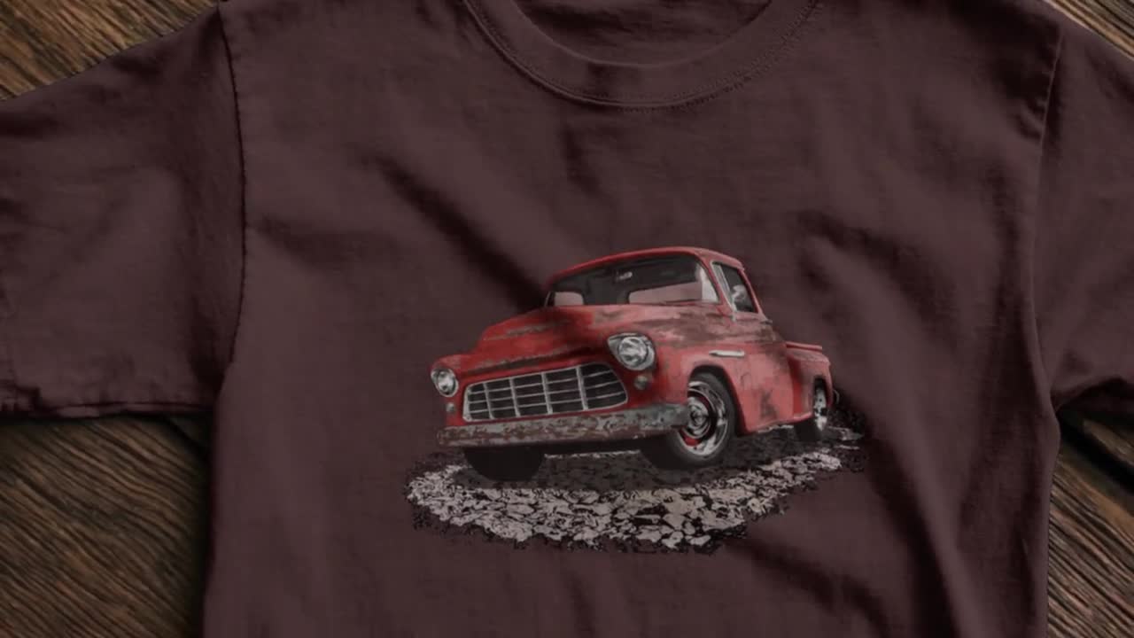 Maglietta unisex con scritta "Rusty Red 55 Chevy Truck" video poster