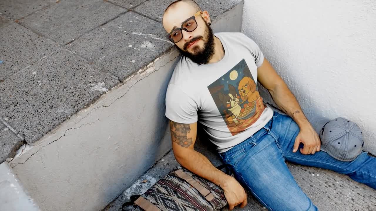 Camiseta con estampado de perros espaguetis gruñones: camisa bohemia unisex video poster