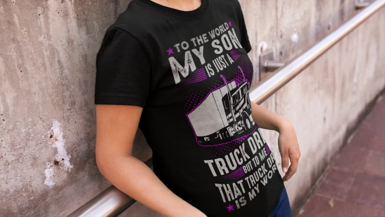 My Trucker Son Means the World Premuim T-shirt, Truck Driver Mom Gift, Gift  for Trucker Mom, Trucker Gifts, Trucker Tshirt 