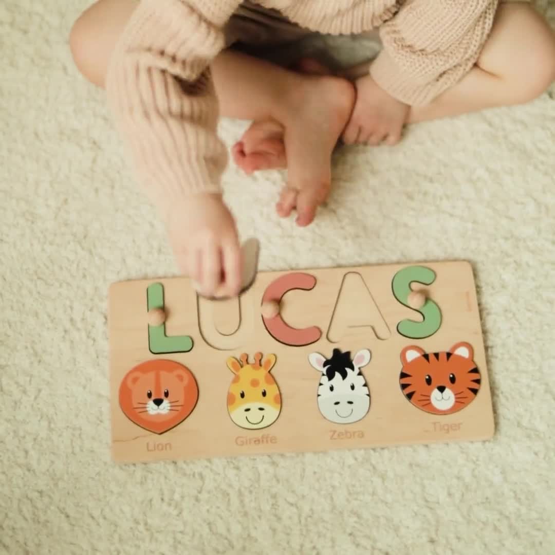 Rompecabezas con nombre de animal de Busy Puzzle / Primer cumpleaños, baby shower, regalo de Pascua / Niña y niño / Personalizado video poster