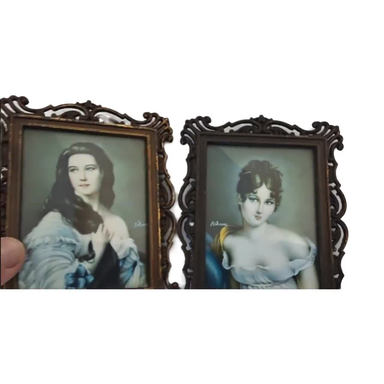 ロンドンで見つけた貴婦人の肖像画 真鍮製フレーム ヴィンテージの真鍮製装飾フォトフレーム（写真付き）、ガラス付き