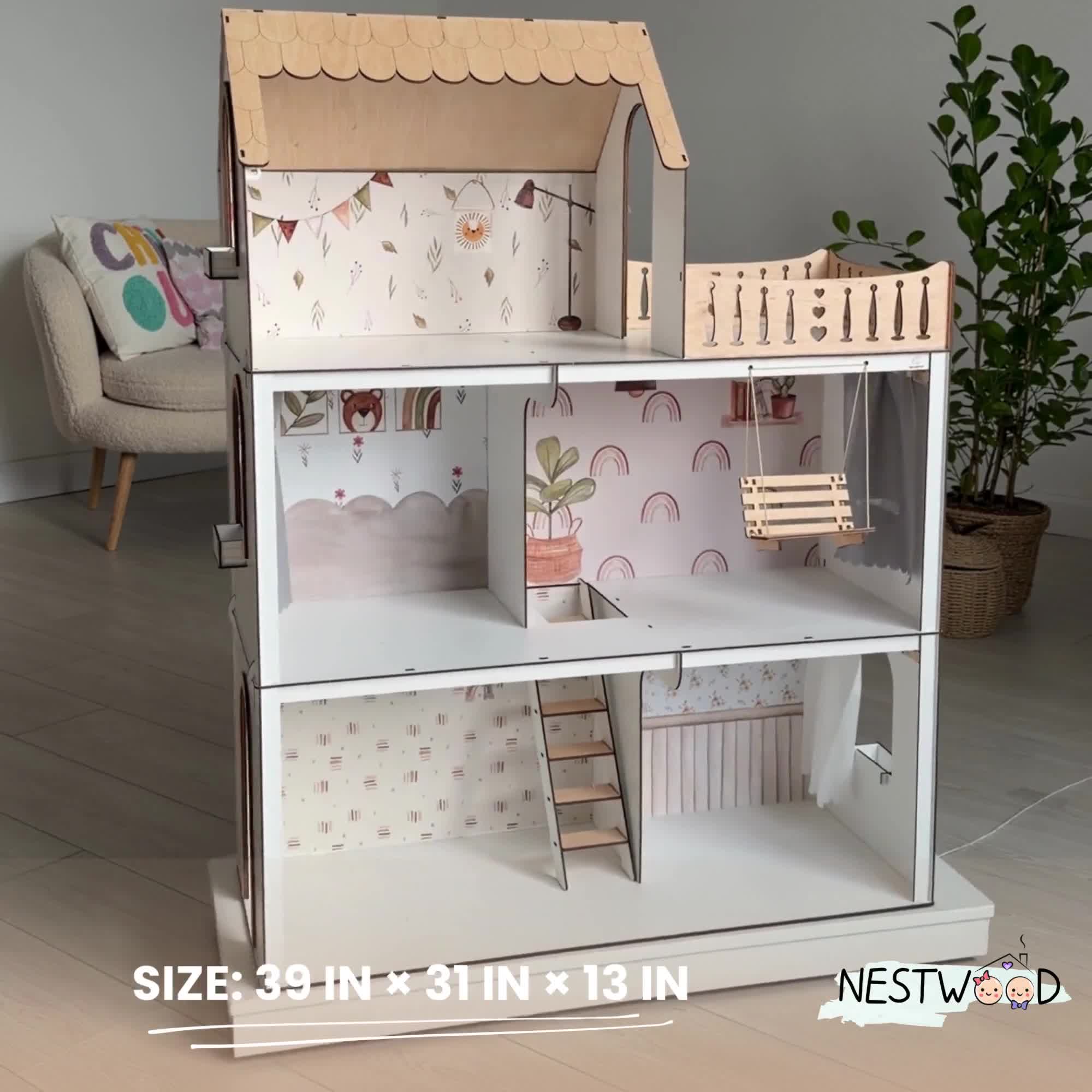 Lux Light Scandi Dollhouse - Modern Scandinavian Style, 3 Floors