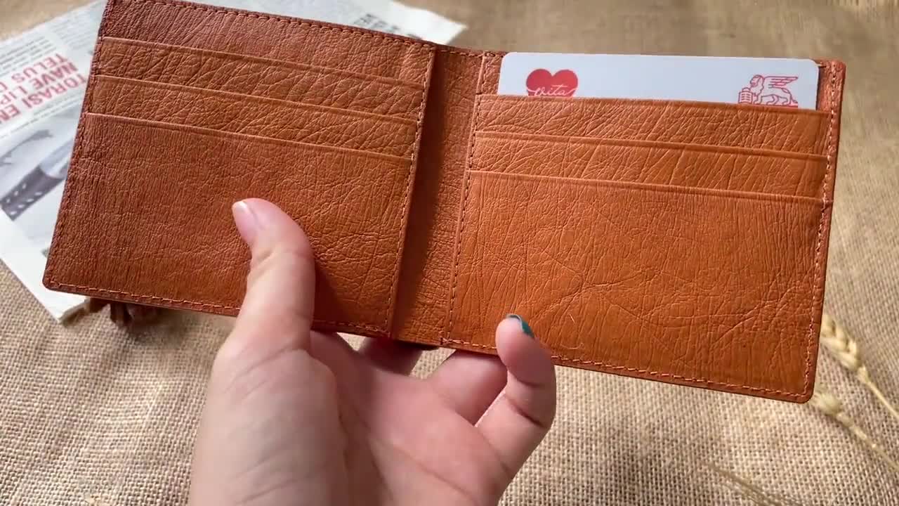 Tan Genuine Ostrich Leather Skin Credit Card Holder/ Mini Wallet Card for  Men