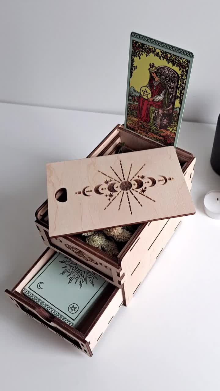 Wood Incense Storage Box - Moon Phases from Magick.com