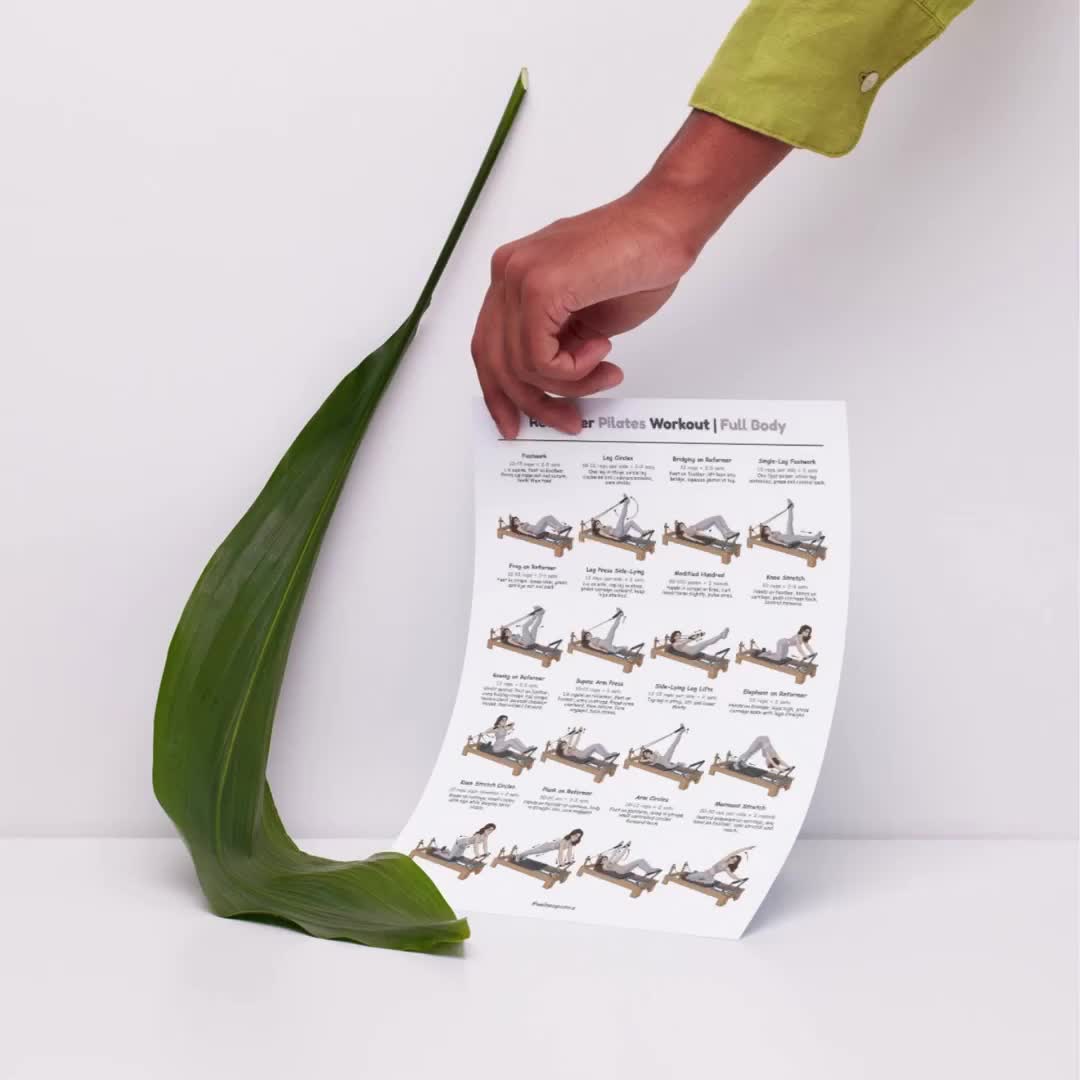 Reformer Pilates Full Body Workout Printable PDF | Pilates Reformer Exercise Chart | Home Studio Pilates Routine Guide | Womens Home Workout video poster