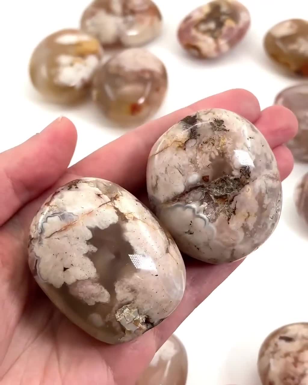 Flower Agate Palm Stone | Polished Crystal Worry Stone (heart