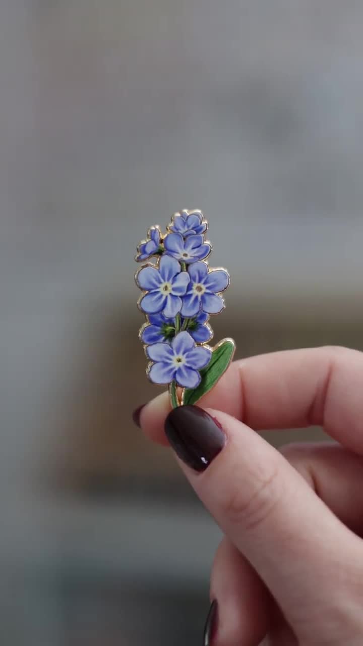 Forget-me-not Enamel Pin, Floral Lapel Brooch, Gardener Flower