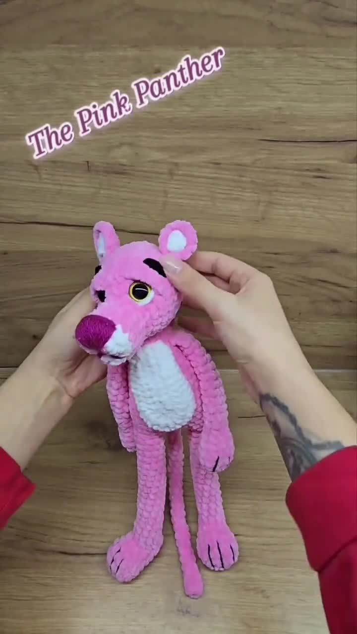 Panthère Rose En Crochet - Doudou Peluche Amigurumi Fait Main - 28 Cm - Neuf France