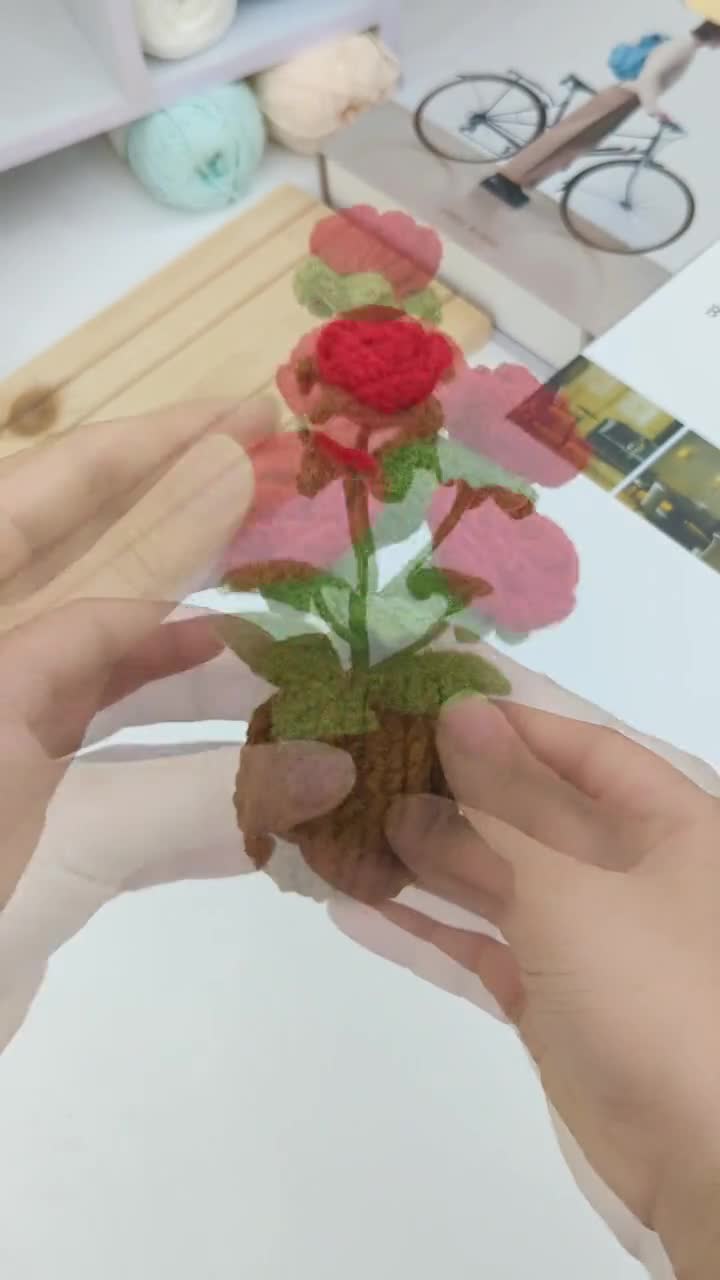 ミニ植木鉢4個セットの編み図（PDF形式）、簡単な小さな植木鉢の編み方
