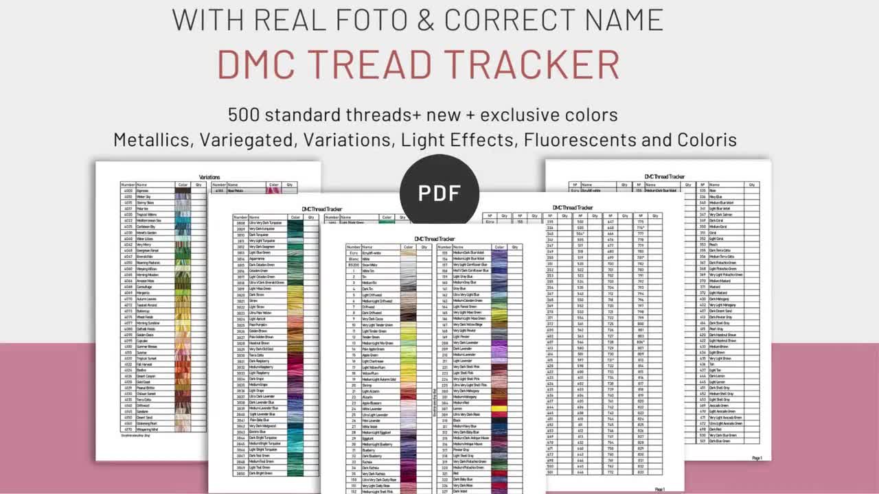 Printable DMC Thread Color Chart Tracker Inventory Sheet 