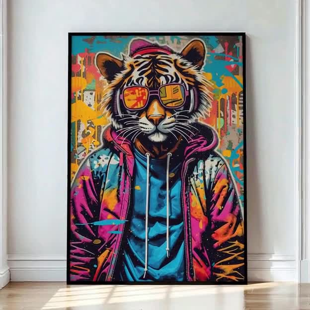 Tiger Wearing Glasses Graffiti Wall Art, Cool Bengal Tiger