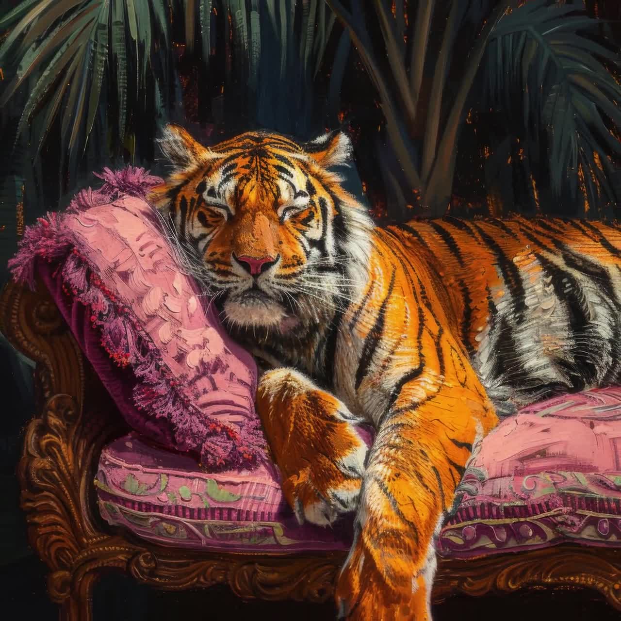 Tiger Poster | Tiger Painting | Retro Wall Art | Vintage Tiger Art