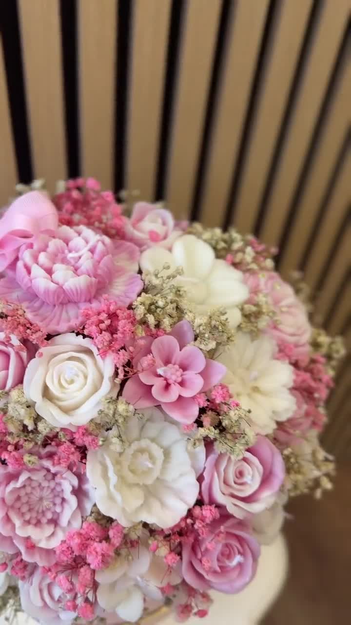 16 Candele Profumate Alla Rosa Con Fiori Secchi | Cera Di Palma 100% | 6 Ore Di Combustione | Per Matrimoni E Spa