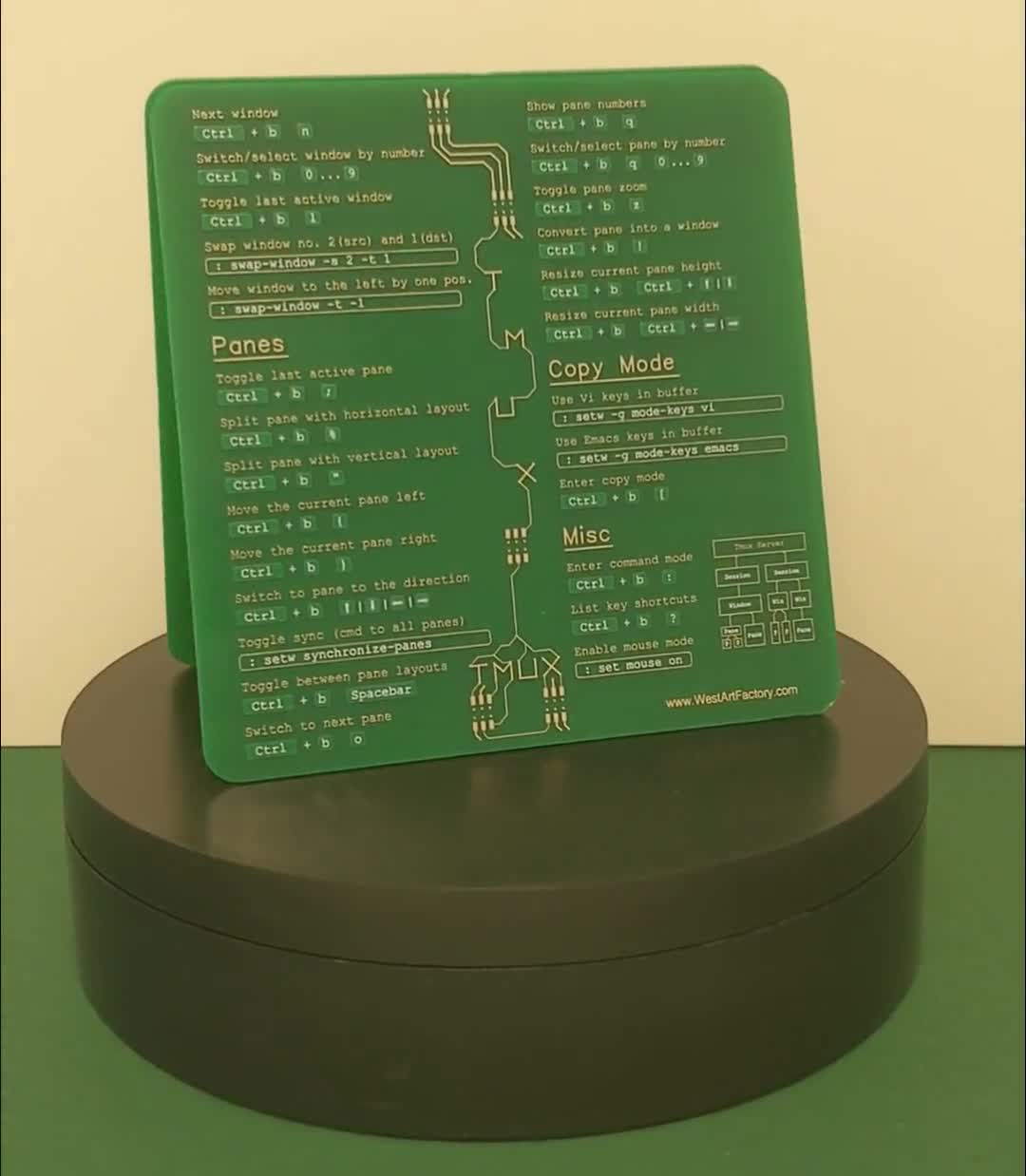 Tmux cheat sheet coaster made from a high-quality circuit board for software engineers, hackers and programmers video poster