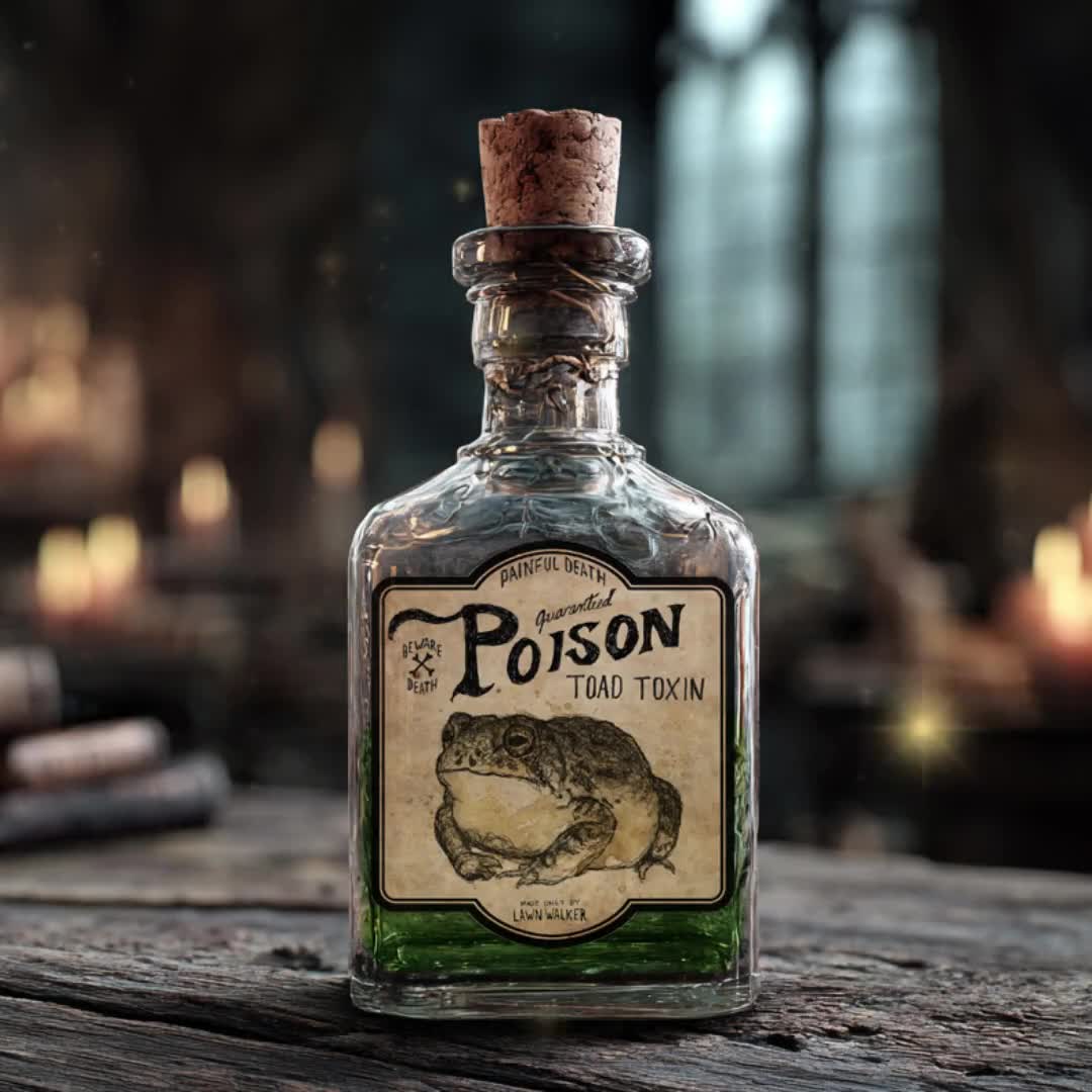 ほうじつ作 / POISON 21 アクリル画　SM号 22.7x15.8cm Toad Toxin Poison Hand Drawn Art Halloween Potion Bottle Label - Etsy