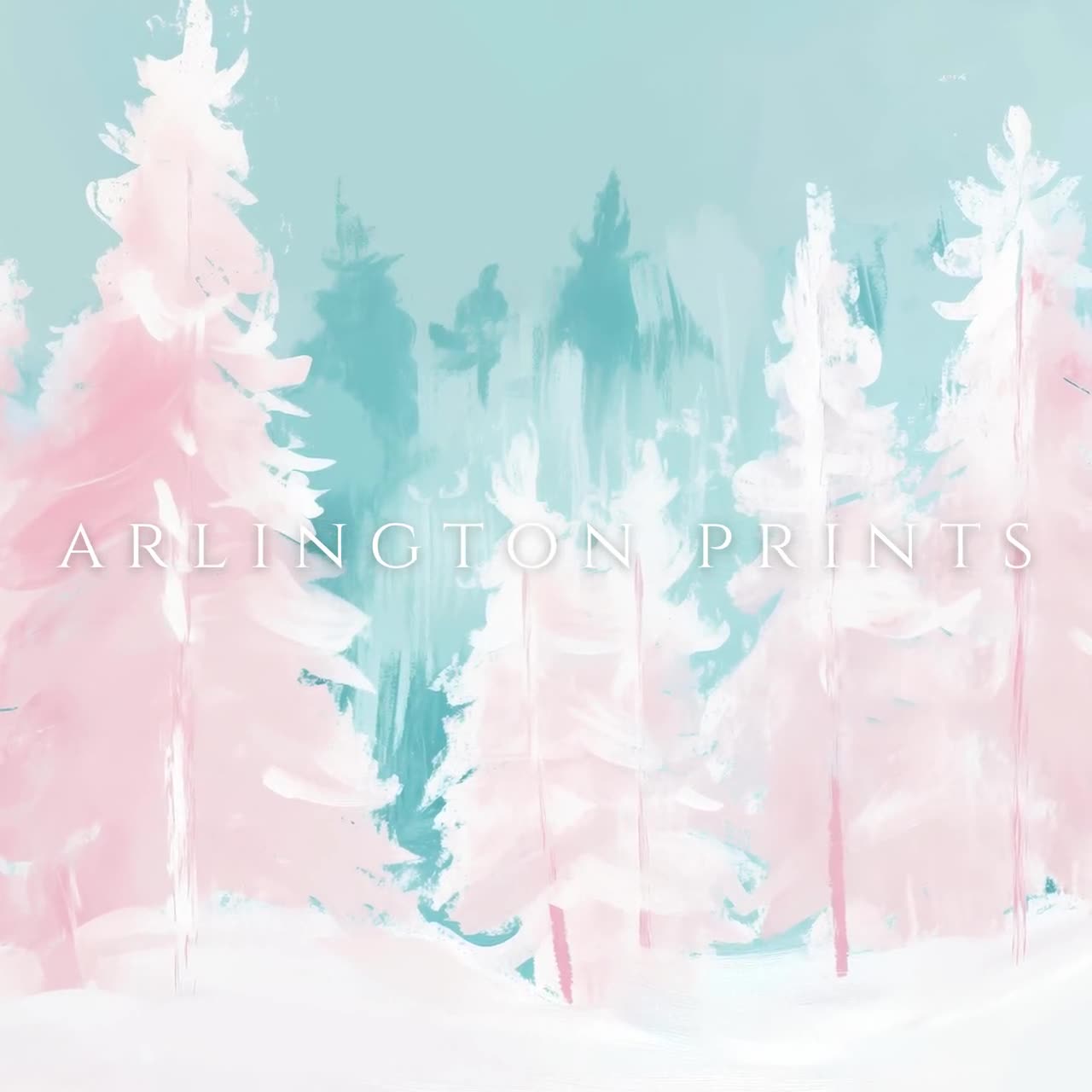 Pink Blue Pastel Winter Forest Print, Snowy Trees Painting