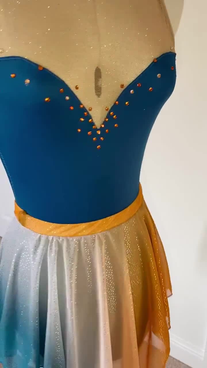 Customisable Bodysuit Leotard Dance Acro Aerial Circus Costume Fire Flame  Long and Short Sleeve With Skirt With Crystals or Plain 