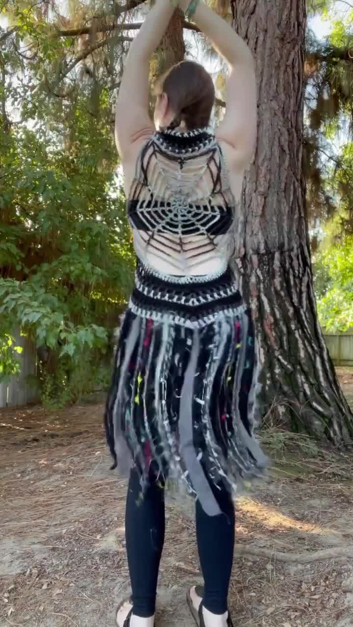 Spiderweb Fae Vest -MADE TO ORDER -Free Domestic Shipping, halloween spider  web hippie witch magical Women boho fashion festival black gray