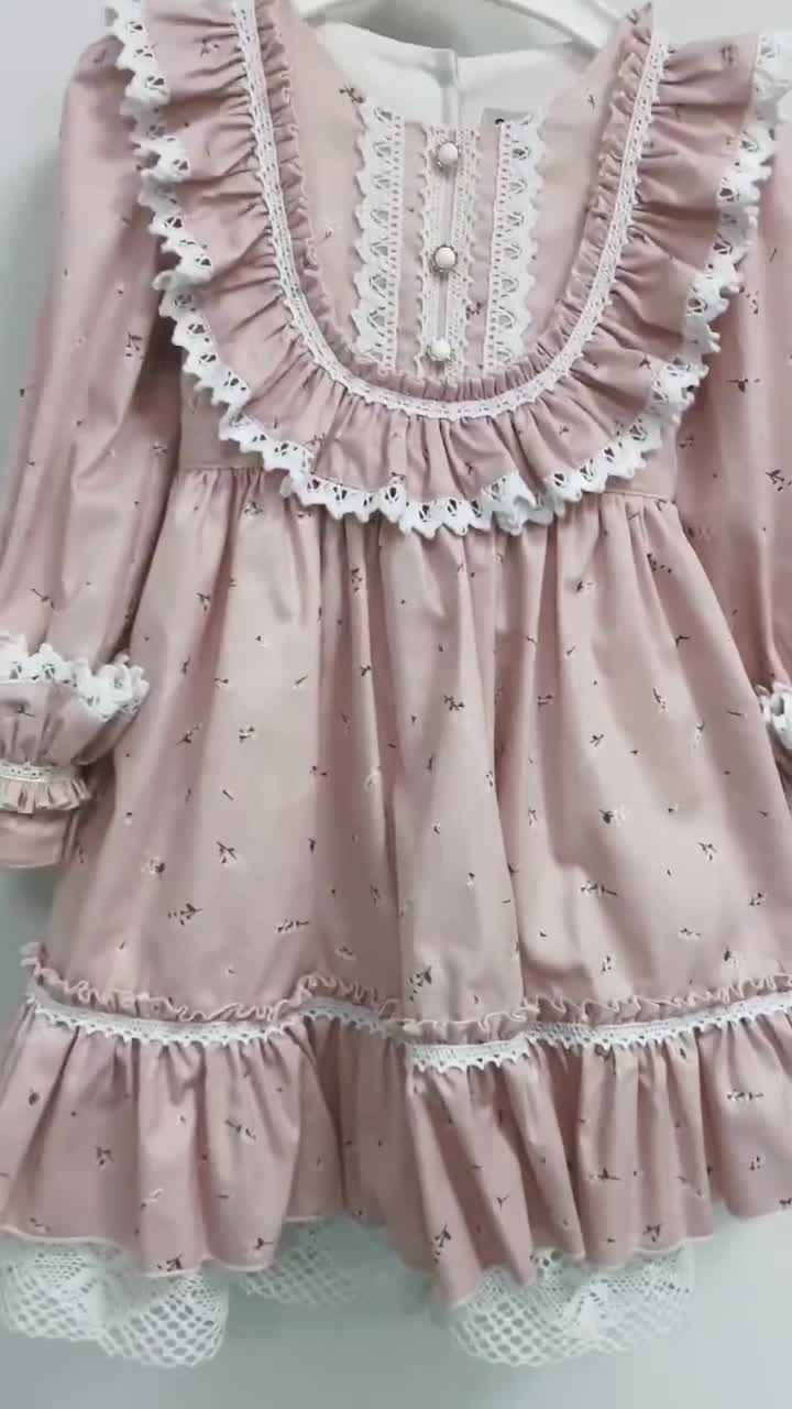 Pink Vintage Girl Dress, Easter Dress, Ruffle Baby Dress, Newborn