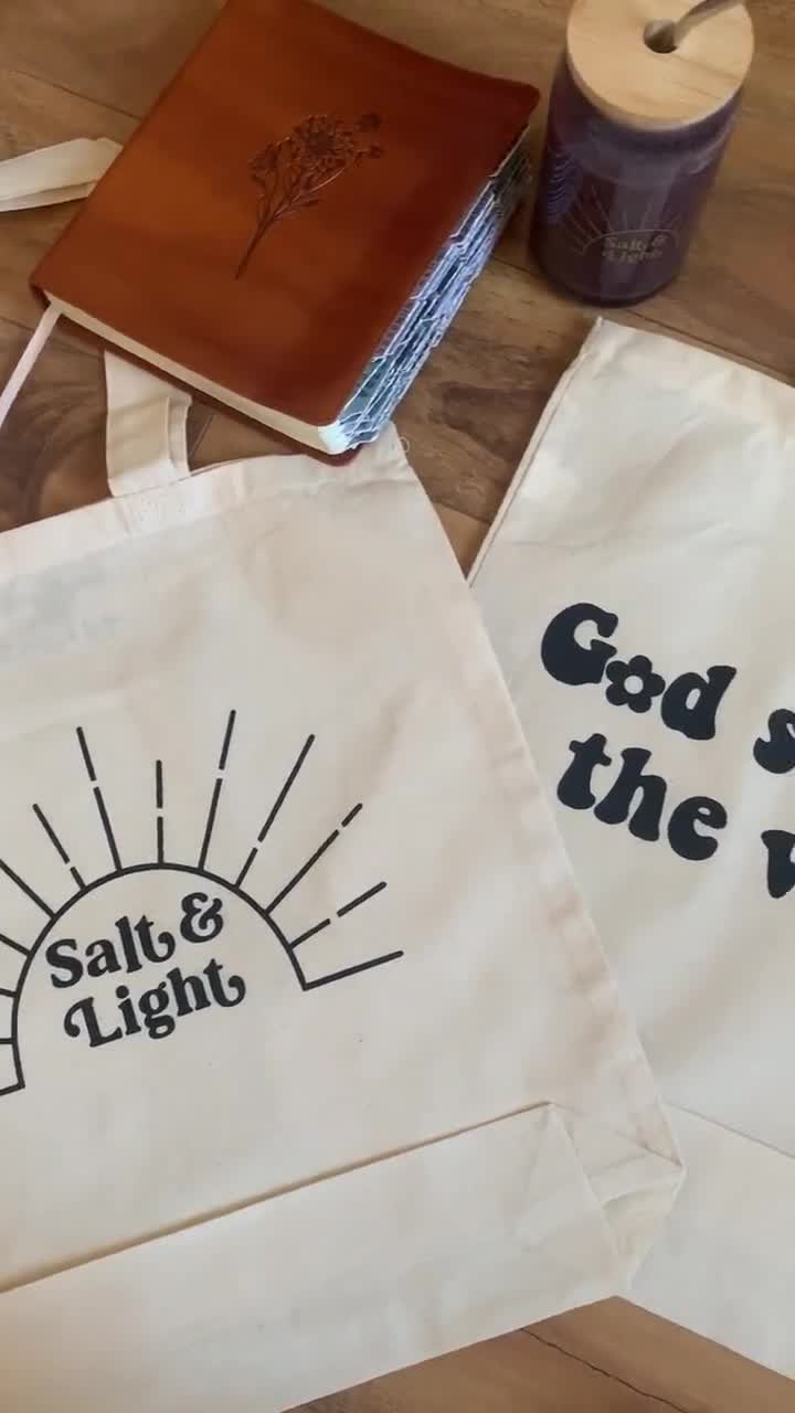 Salt & Light, Sun Tote Bag, Christian Tote Bag, Canvas Bag for Women,  Christian Canvas Bag, Retro Sun Tote Bag, Christian Tote, Matthew 5 