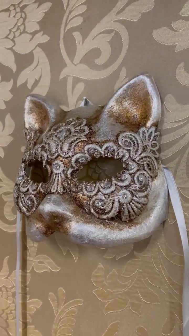 Carnival Cat Mask - Cat Mask for Carnival Parties - Handmade Golden Venetian Mask