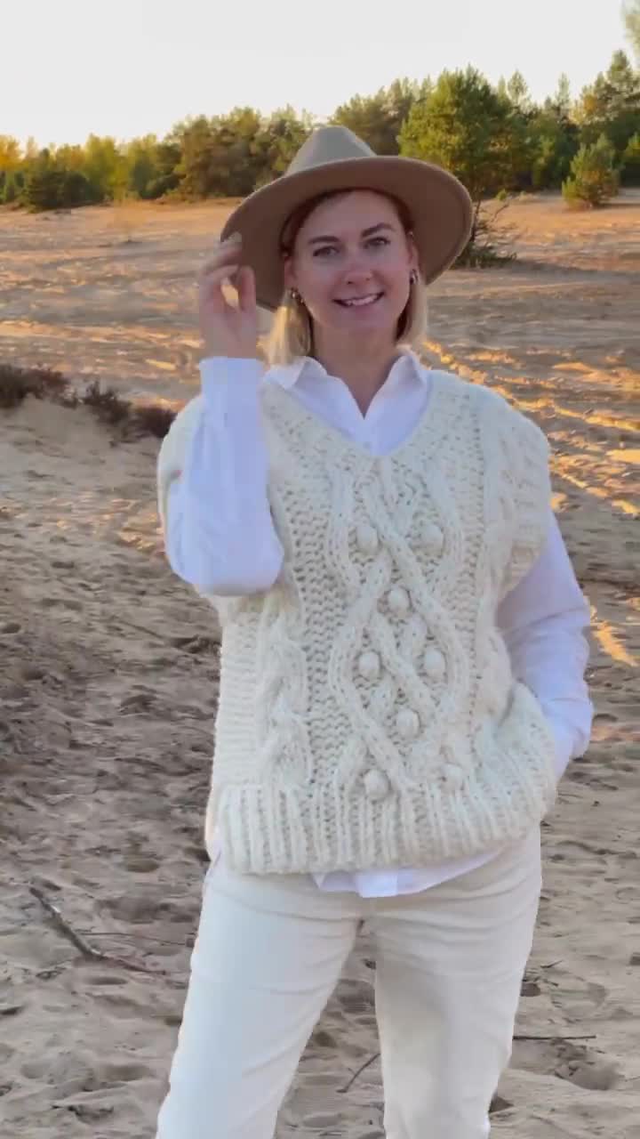 Womens Handmade Sweater Vest, Oversized Wool Sleeveless Summer