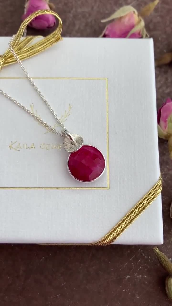 Sterling silver ruby pendant necklace. July birthstone necklace. Gift for  woman