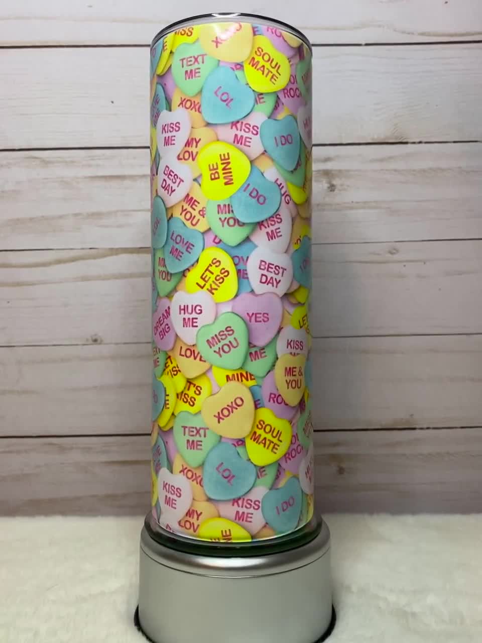 Candy Hearts Tumbler, 30oz, 20oz, Valentines Cup, With Straw, Insulated Hot  or Cold 