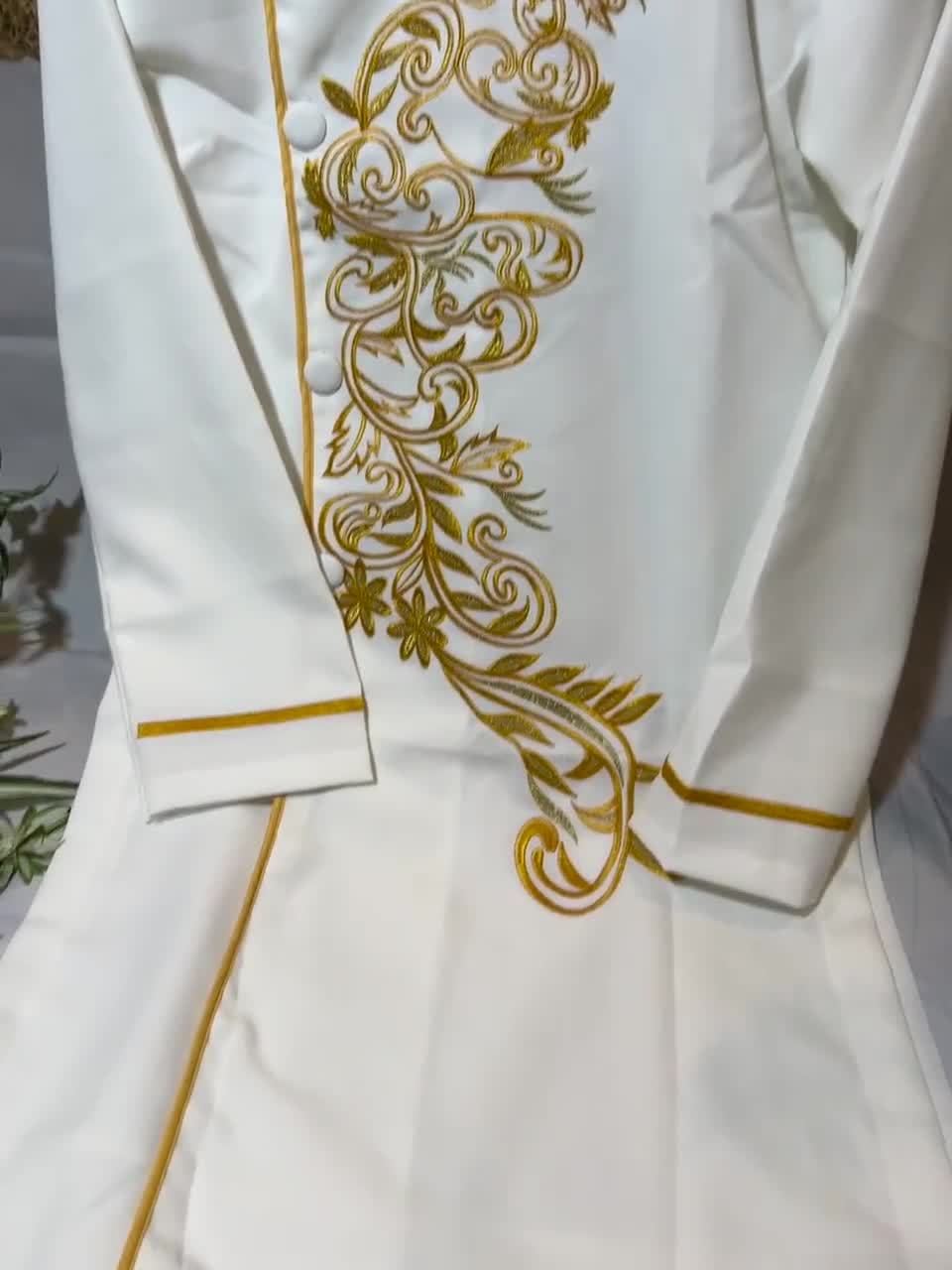 White Ao Dai for Men, Embroidered Vietnamese Traditional Long Dress for  Men, Ao Dai Chu Re, Ao Dai Nam. No pants G109