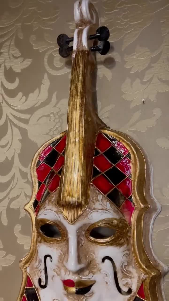 Maschera Veneziana,Violino , Maschera indossabile o Decorativa. Decorazione  arlecchinata.