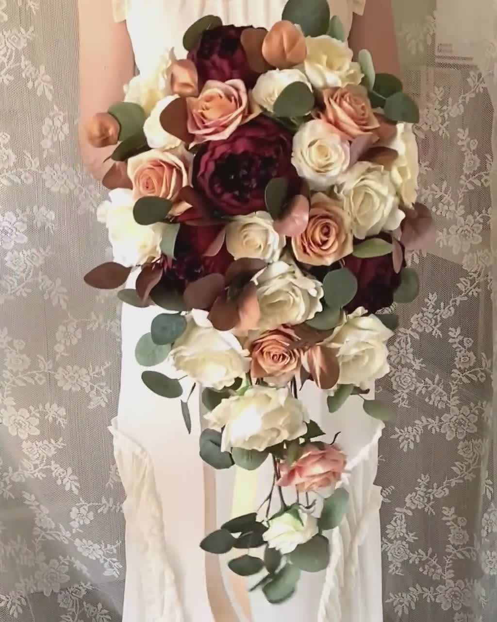 Cascade Bridal Bouquet, Wine, Rose Gold, Dusty Rose, Custom Bouquet, Flower  Bouquet, Wedding Flowers, Bridal Bouquet, Burgundy Bouquet