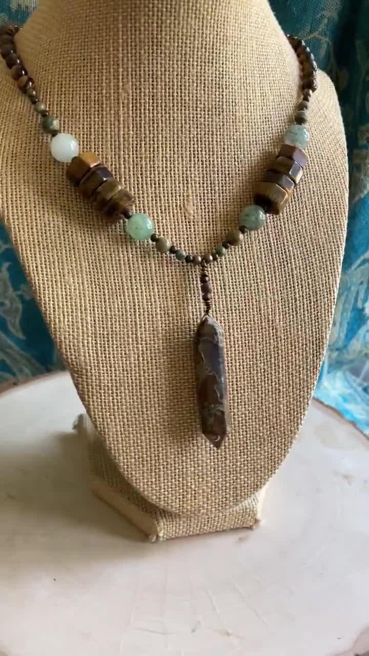 Rhyolite Kambaba Jasper Artisan Crafted Bali Style Gold Necklace Earring Set in Gift Box hot ~ Made in USA