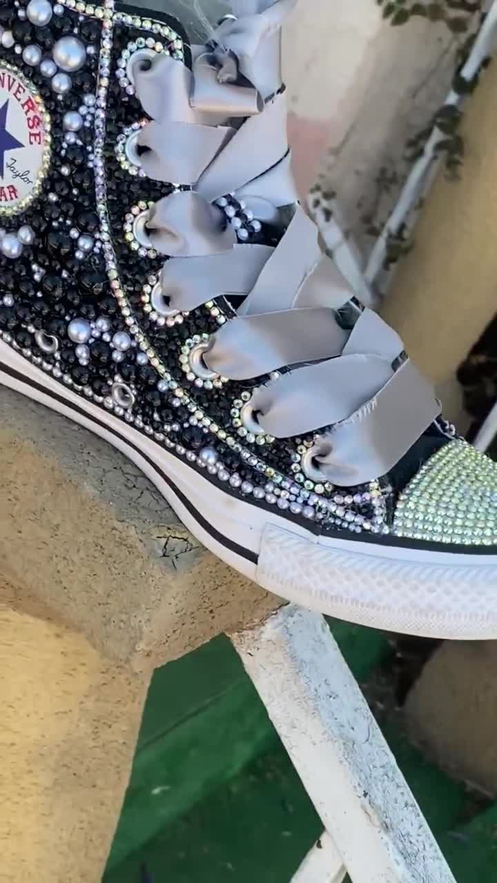 Adults Custom Converse Bling Shoes Rhinestone Birthday Theme Personalized Bedazzled Shoes Adult Shoes Chucks and Pearls