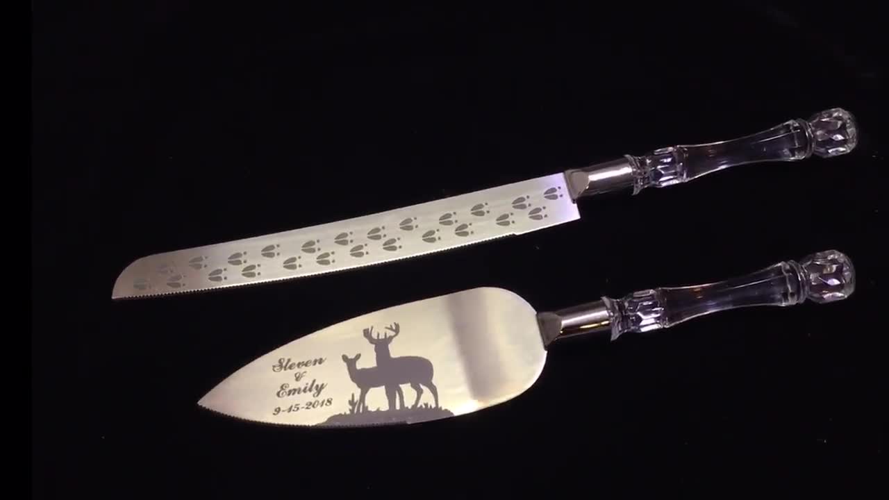 Buck and Doe Deer couple Wedding selling Cake Knife and Server with Names and Date FREE