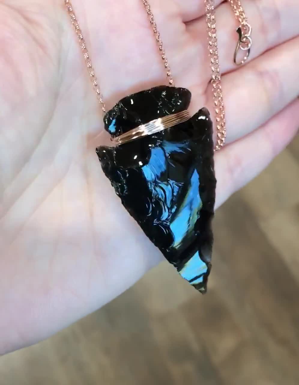 黒曜石の矢じりネックレス | 天然矢じりユニセックスジュエリー | 保護