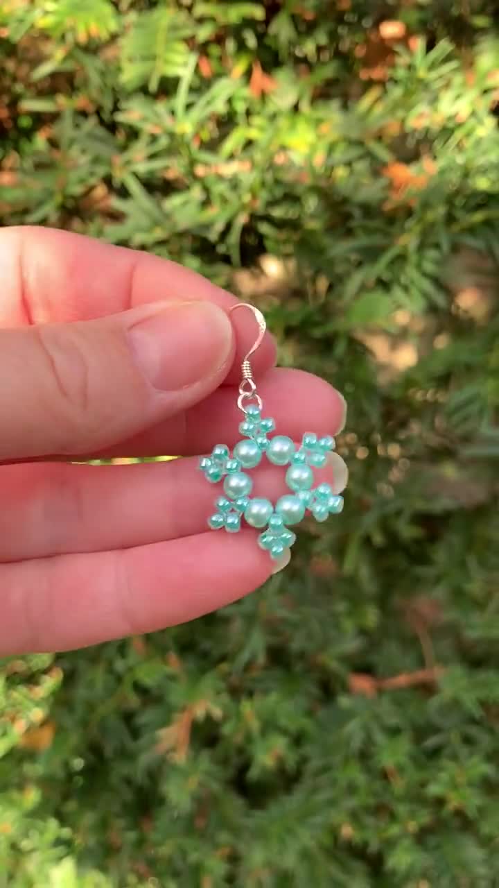 Boucles d'oreilles fête noel flocon de neige pierre bleu turquoise MW