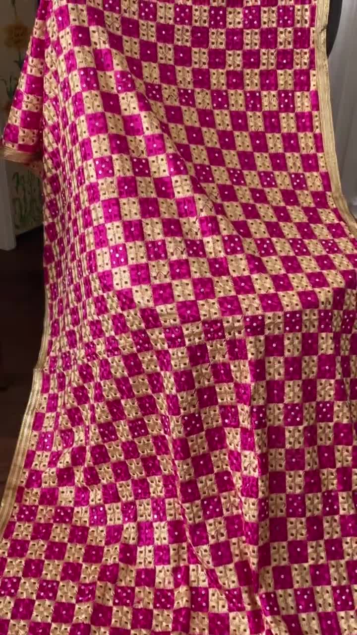Buy Women's Tan Chinon Silk Gotta Patti Hand Embroidered Phulkari Dupatta  Online | PinkPhulkari California
