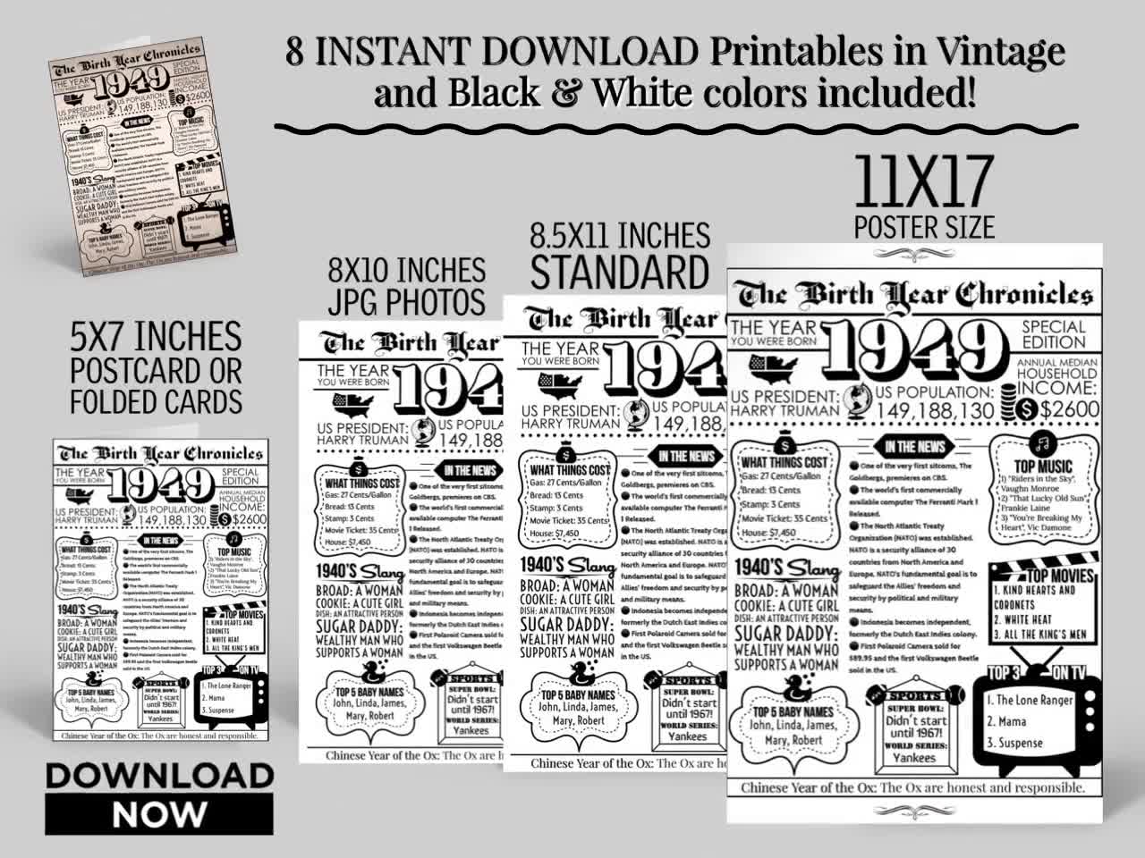 1949 PRINTABLE Vintage Newspaper Year You Were Born Birthday Bundle Card Printout Poster Gifts Him Her What Happened in 1949 Party Decor - Etsy 1949-printable-vintage-newspaper-year-you-were-born-birthday-bundle-card-printout-poster-gifts-him-her-what-happened-in-1949-party-decor-etsy