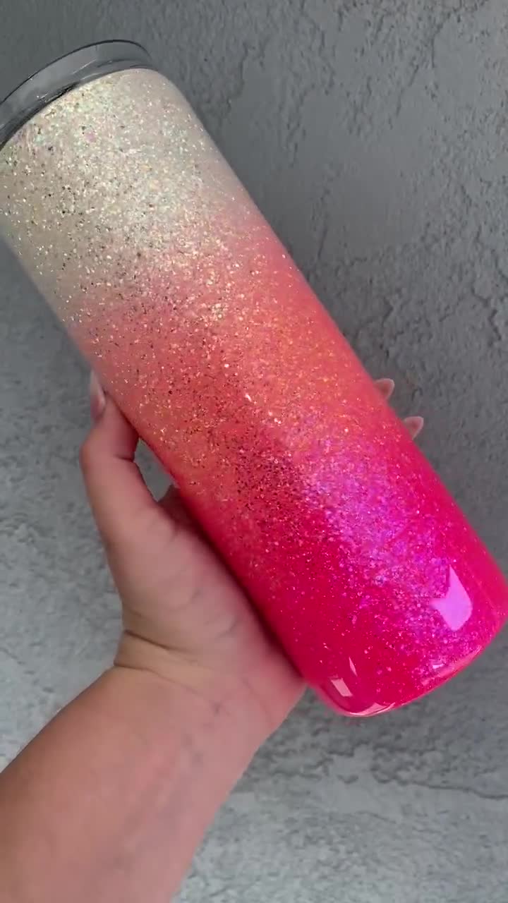 Neon Pink Tumbler Hot Pink Glitter Tumbler Personalized Glitter Tumbler  40oz Handle Tumbler Ombre Glitter Tumbler Custom 