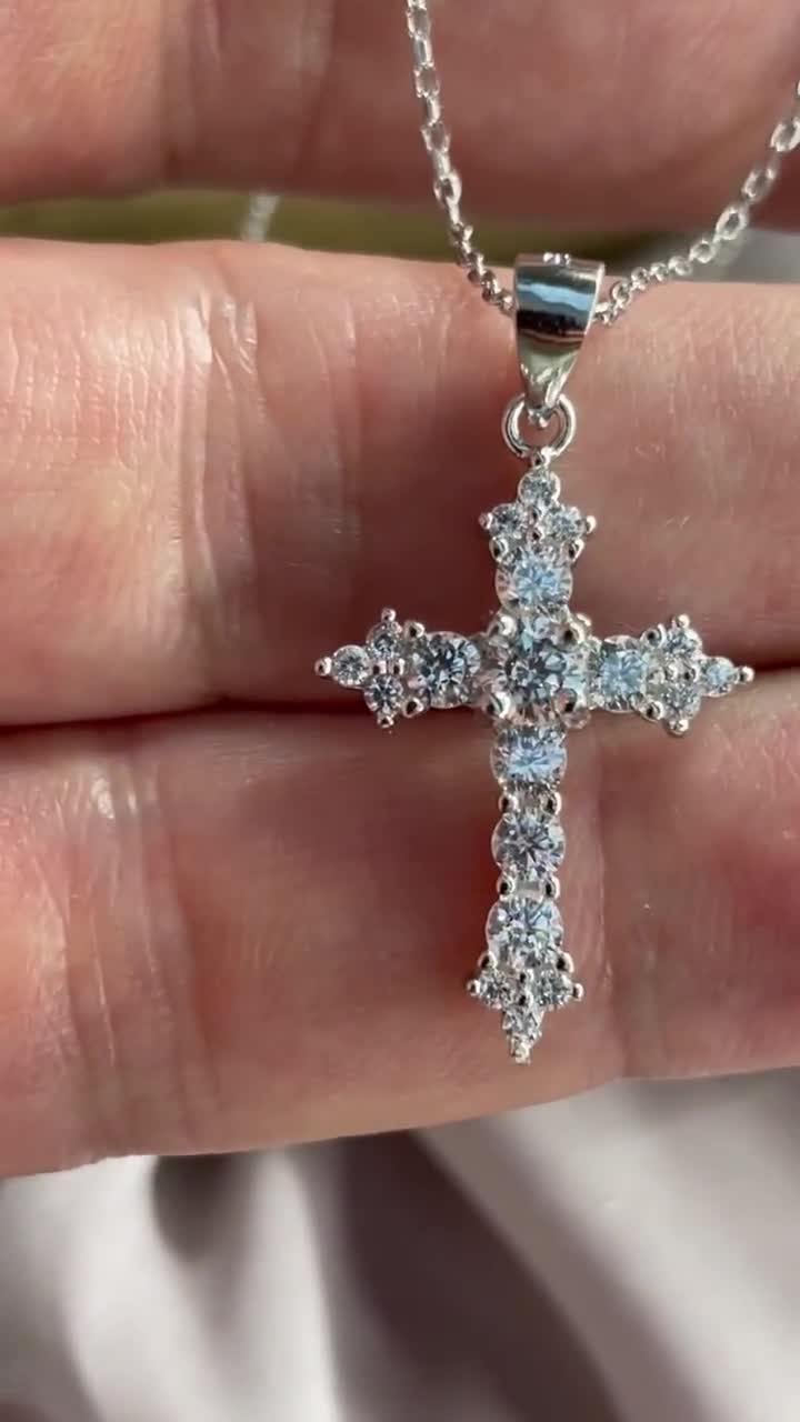 Round Cut Created Diamond 925 Sterling Silver Cross Pendant Necklace Read  full description of this stone on the listing