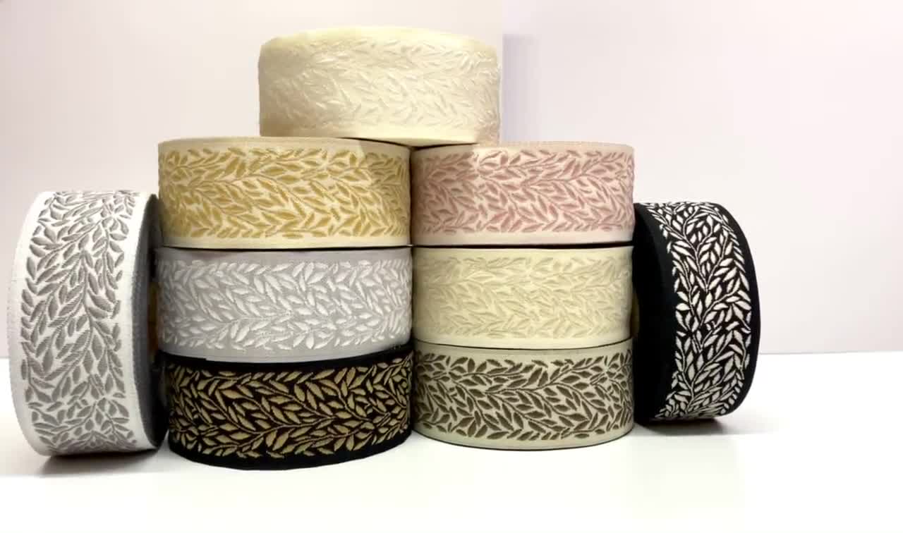 Vintage バレッタ　セット 10 Yards/30mm Black&white Leaf Jacquard Ribbon(1,18inch