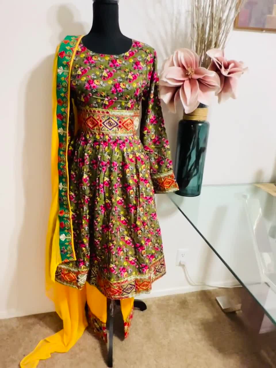 Three Piece Afghani Dress for Women With Embroidery Around