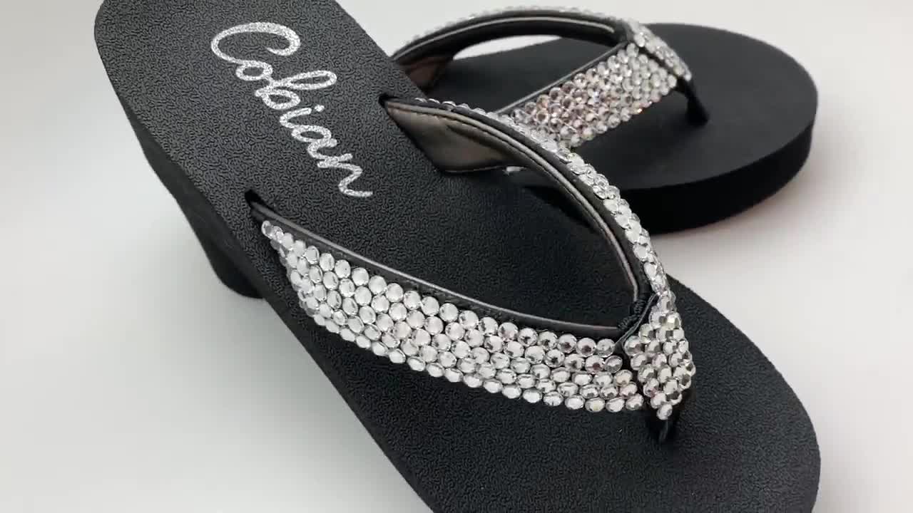 Girls Flip Flop Sandals Black With Rhinestones Extremely Me Size