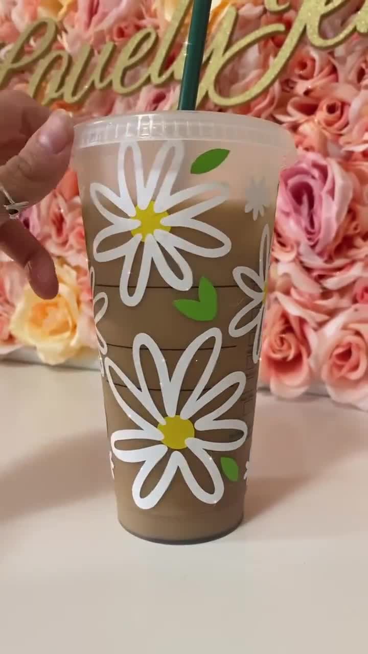Brown Retro Flowers Starbucks Cup Boho Gift for Daisy Lover 