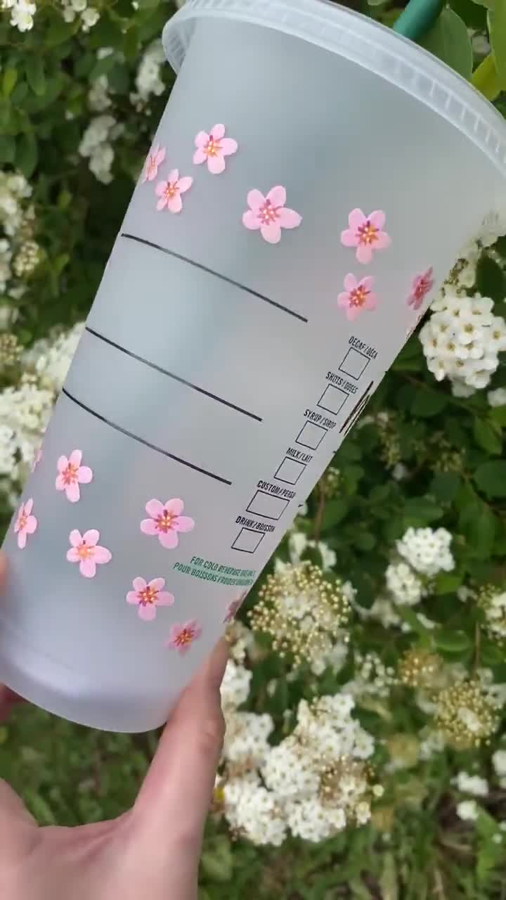 Starbucks Cup Personalised with hand painted Cherry Blossom, Gift for her,  Drinks Cup