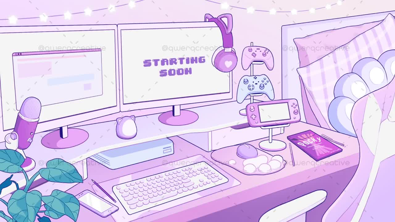 ANIMATED Twitch Overlay / Lo-fi Aesthetic Gaming PC Room 