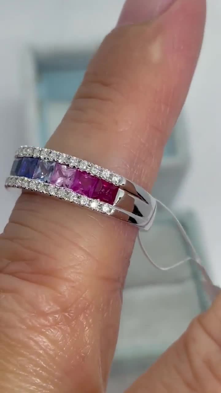 ⭐️特別⭐️k18 サファイア＆ダイヤ タンザナイト＆ダイヤリング ペアリング2本 18k White Gold Sapphire & Diamond Band - KGBD250S – Jack
