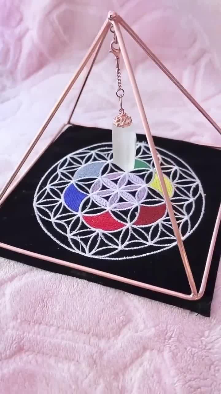 6 Copper Pyramid Energizer, Natural Quartz, Velvet Sacred Geometry