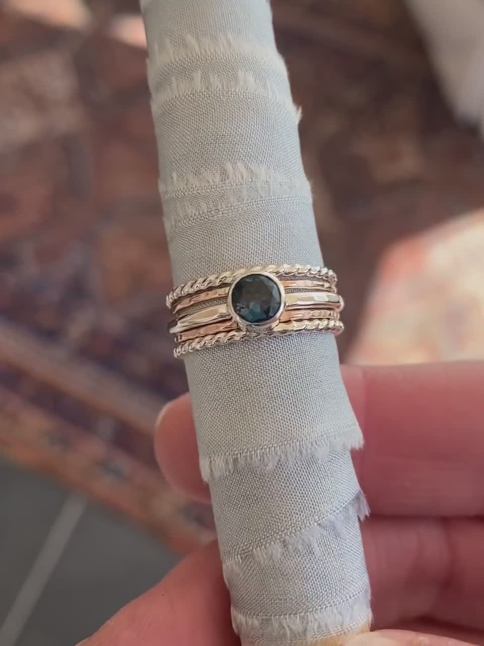 Topaz Stacking Rings Set of Five, Your Choice Gemstone Blue White Green,  Mixed Metal Silver and Gold Rings - Etsy
