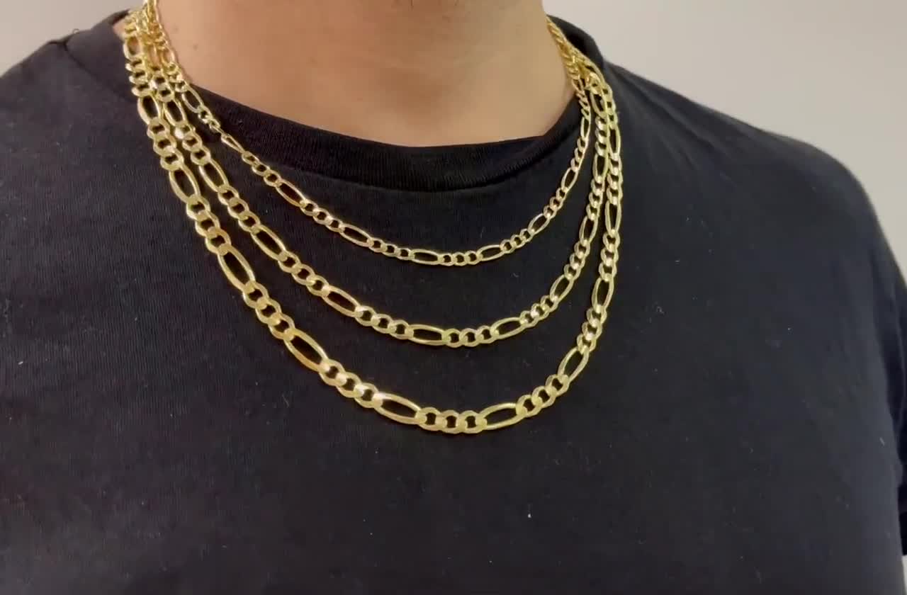 Figaro Chain 14K Solid Yellow Gold For Men 18 20 - Etsy 日本